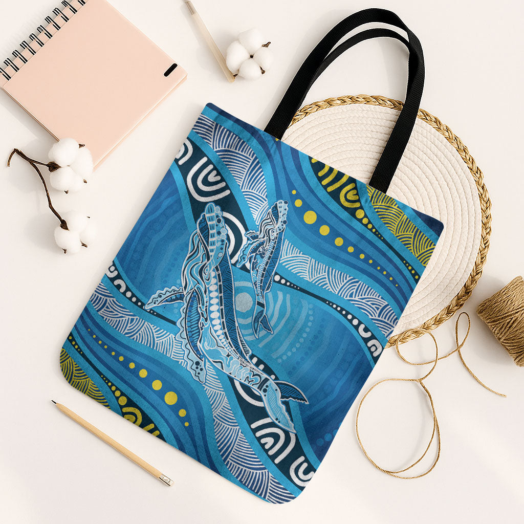 Aboriginal Ocean Whale Tote Bag Dot Art Dreamtime Style