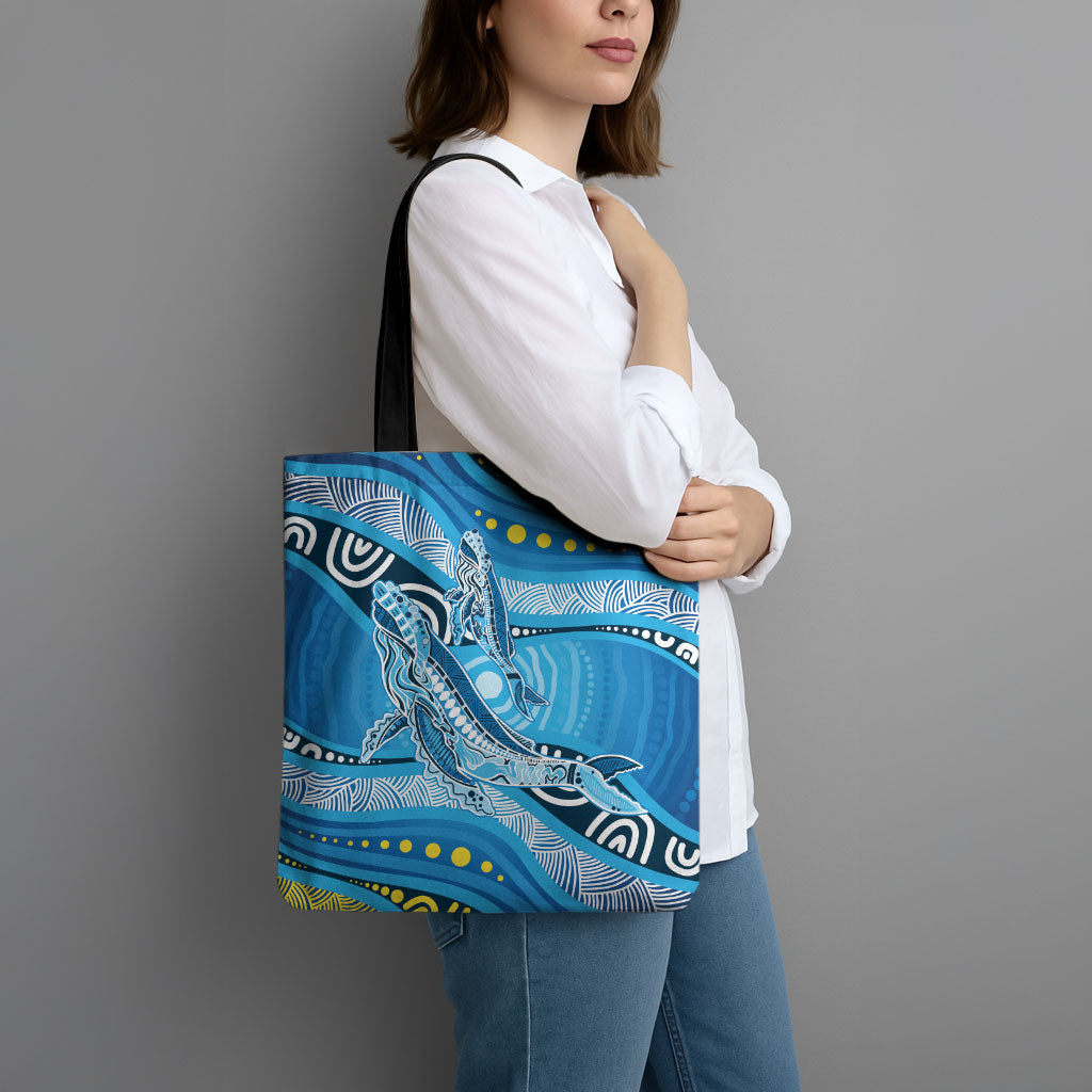 Aboriginal Ocean Whale Tote Bag Dot Art Dreamtime Style