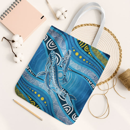 Aboriginal Ocean Whale Tote Bag Dot Art Dreamtime Style
