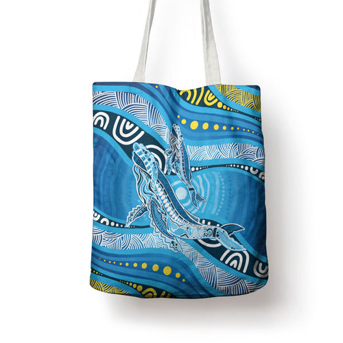 Aboriginal Ocean Whale Tote Bag Dot Art Dreamtime Style