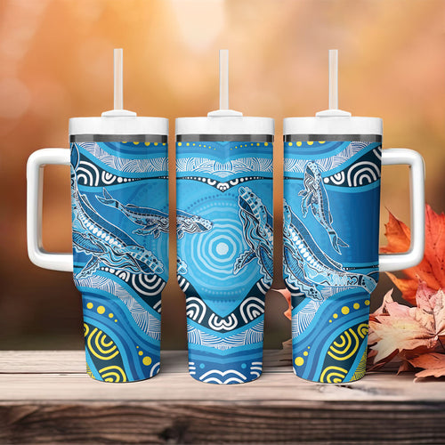 Aboriginal Ocean Whale Tumbler With Handle Dot Art Dreamtime Style
