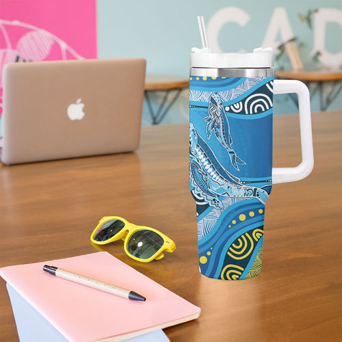 Aboriginal Ocean Whale Tumbler With Handle Dot Art Dreamtime Style
