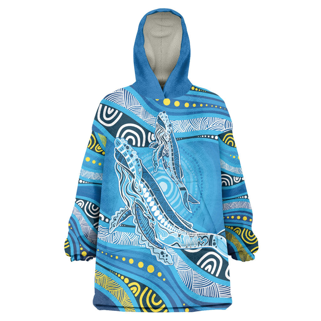 Aboriginal Ocean Whale Wearable Blanket Hoodie Dot Art Dreamtime Style