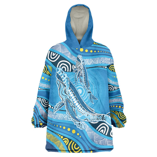 Aboriginal Ocean Whale Wearable Blanket Hoodie Dot Art Dreamtime Style