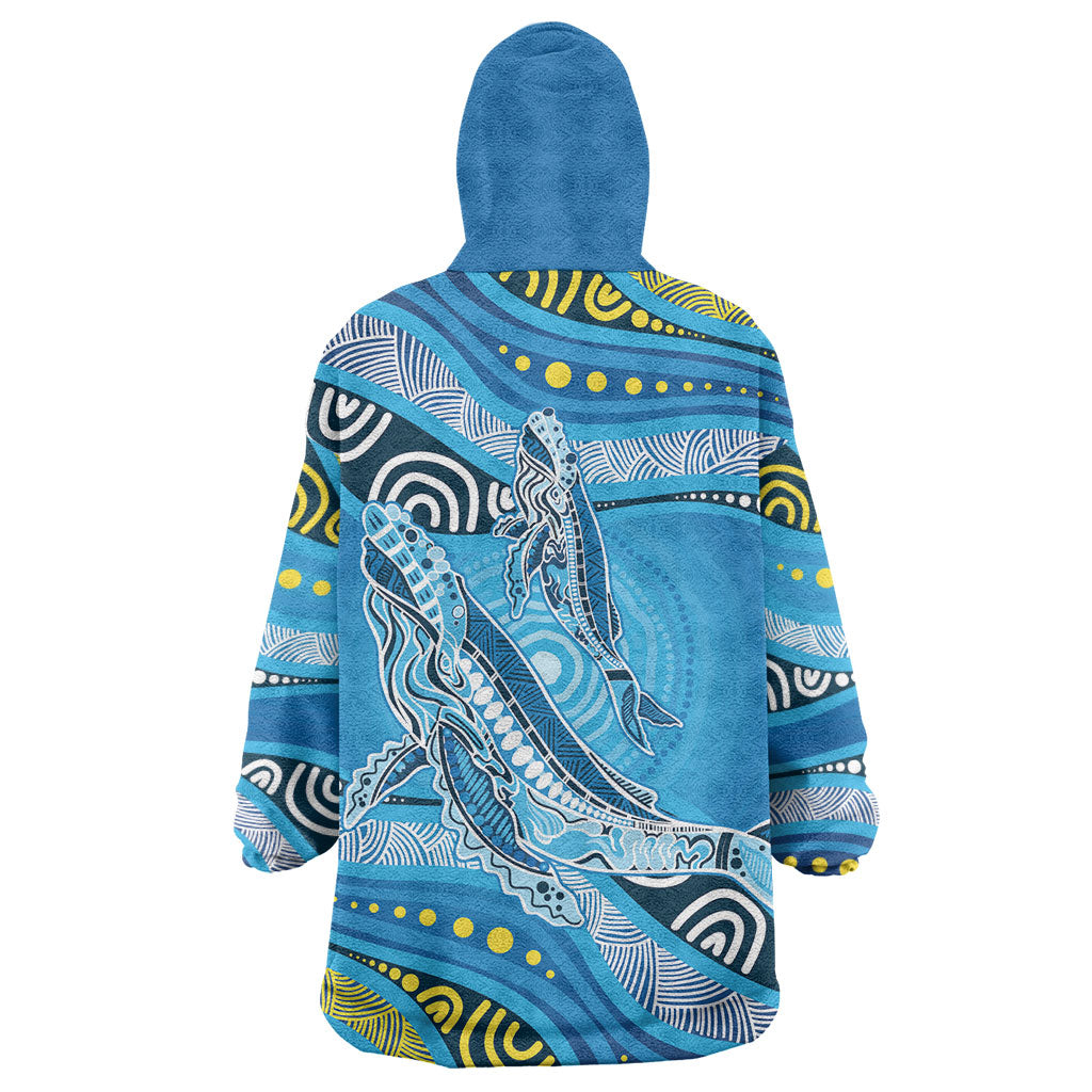 Aboriginal Ocean Whale Wearable Blanket Hoodie Dot Art Dreamtime Style