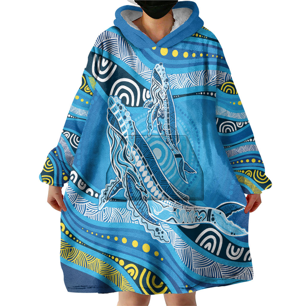 Aboriginal Ocean Whale Wearable Blanket Hoodie Dot Art Dreamtime Style