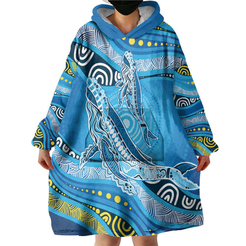 Aboriginal Ocean Whale Wearable Blanket Hoodie Dot Art Dreamtime Style