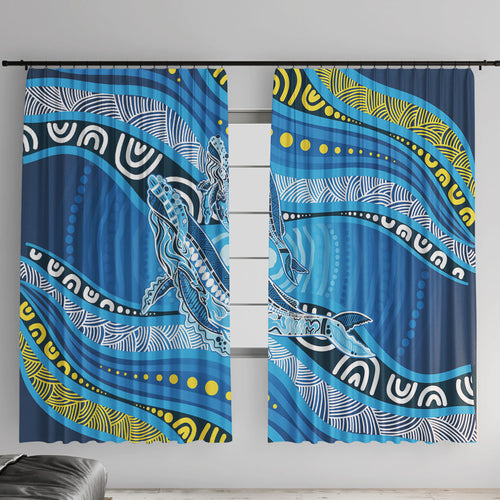 Aboriginal Ocean Whale Window Curtain Dot Art Dreamtime Style