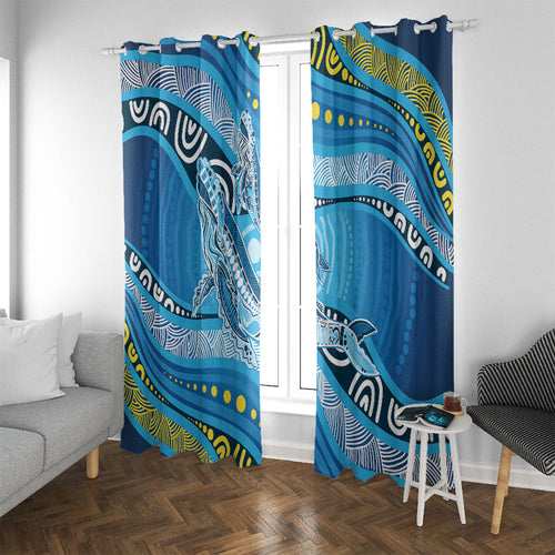 Aboriginal Ocean Whale Window Curtain Dot Art Dreamtime Style