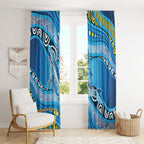 Aboriginal Ocean Whale Window Curtain Dot Art Dreamtime Style