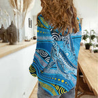 Aboriginal Ocean Whale Women Casual Shirt Dot Art Dreamtime Style