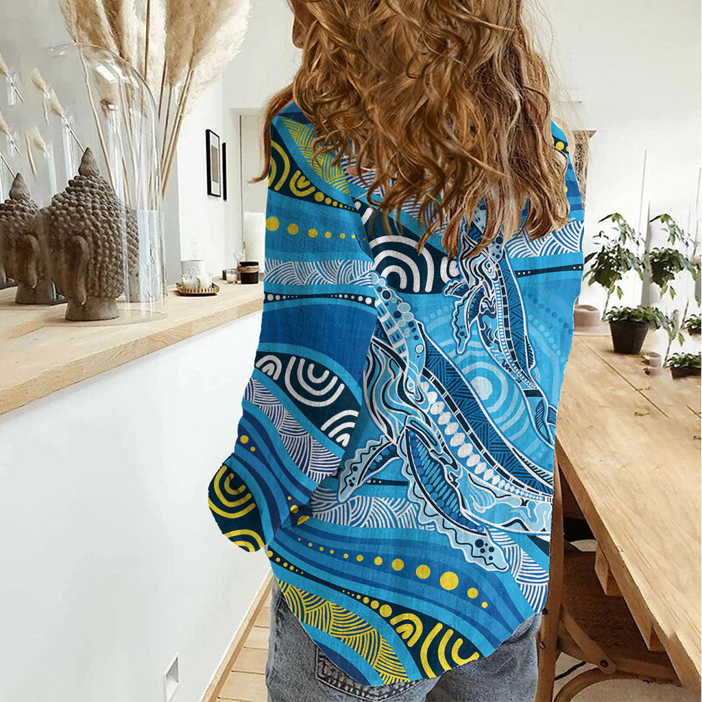 Aboriginal Ocean Whale Women Casual Shirt Dot Art Dreamtime Style