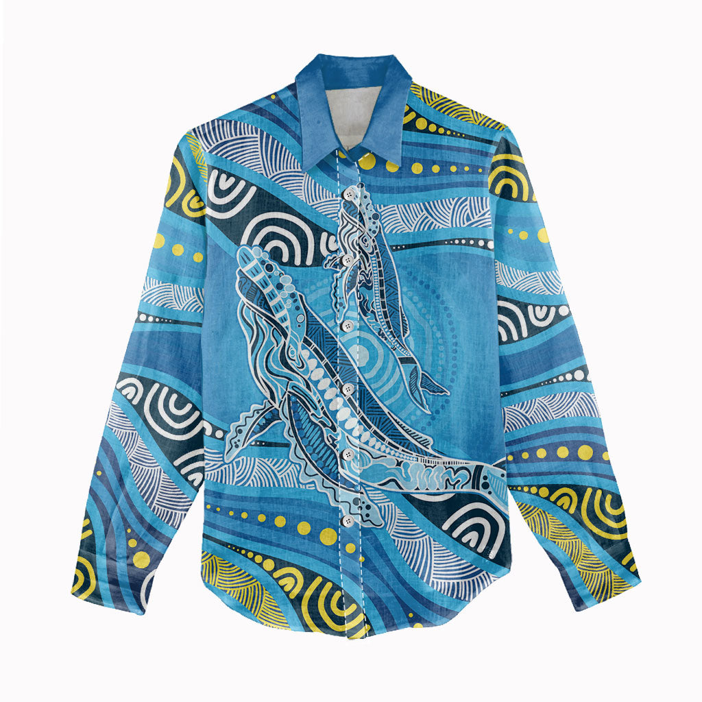 Aboriginal Ocean Whale Women Casual Shirt Dot Art Dreamtime Style