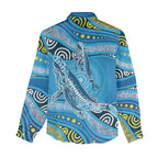 Aboriginal Ocean Whale Women Casual Shirt Dot Art Dreamtime Style
