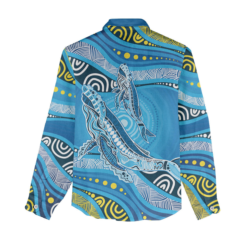 Aboriginal Ocean Whale Women Casual Shirt Dot Art Dreamtime Style