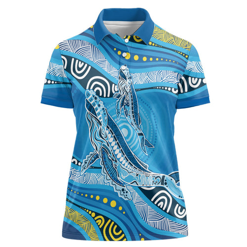 Aboriginal Ocean Whale Women Polo Shirt Dot Art Dreamtime Style