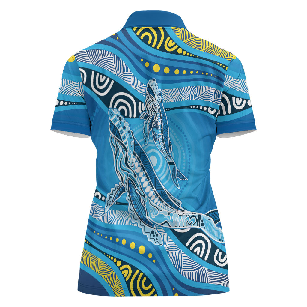 Aboriginal Ocean Whale Women Polo Shirt Dot Art Dreamtime Style