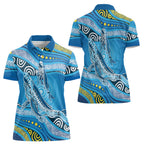 Aboriginal Ocean Whale Women Polo Shirt Dot Art Dreamtime Style