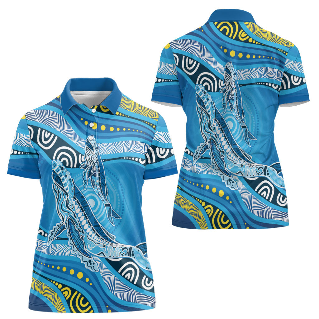 Aboriginal Ocean Whale Women Polo Shirt Dot Art Dreamtime Style