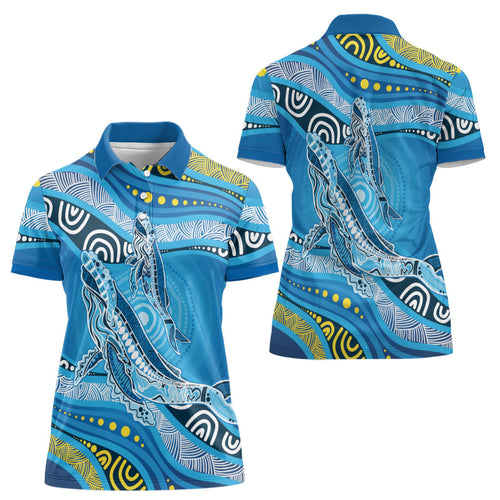 Aboriginal Ocean Whale Women Polo Shirt Dot Art Dreamtime Style