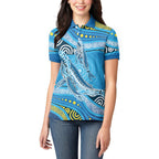 Aboriginal Ocean Whale Women Polo Shirt Dot Art Dreamtime Style