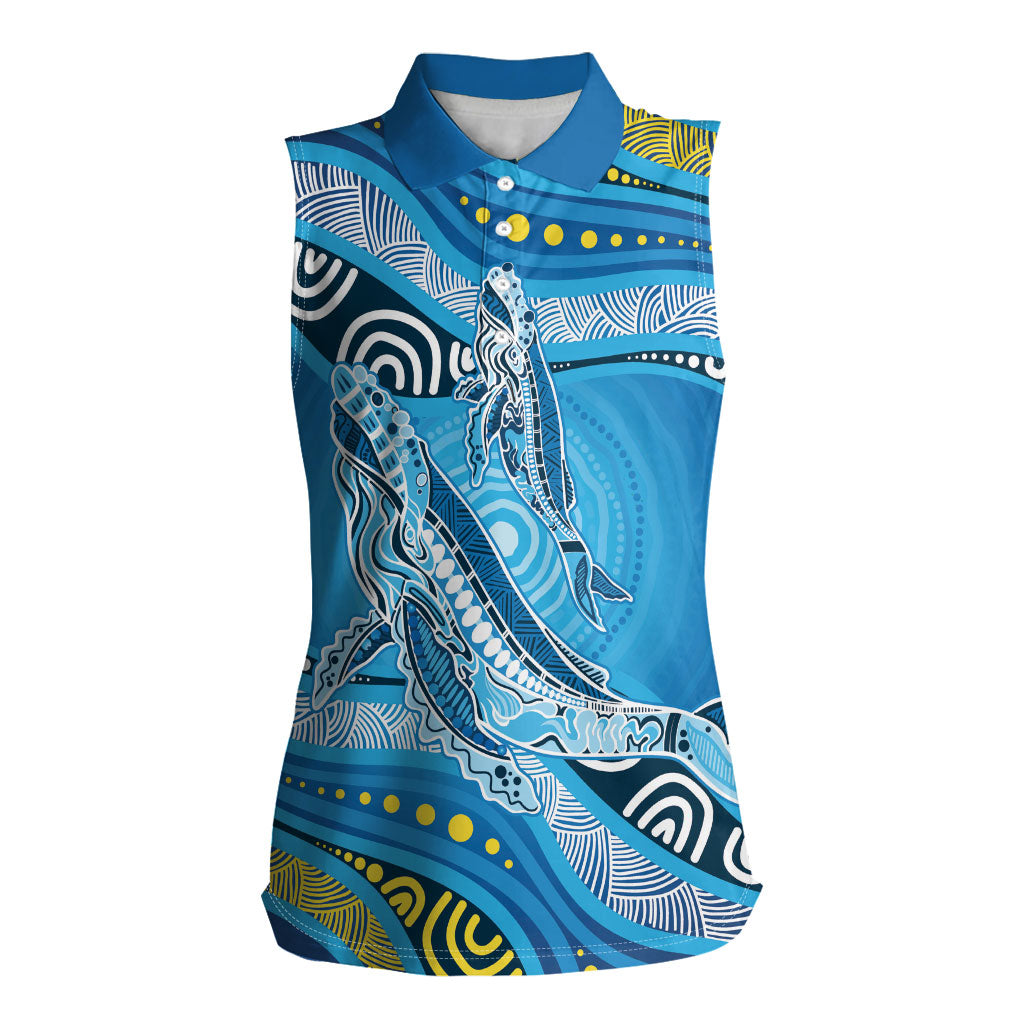 Aboriginal Ocean Whale Women Sleeveless Polo Shirt Dot Art Dreamtime Style