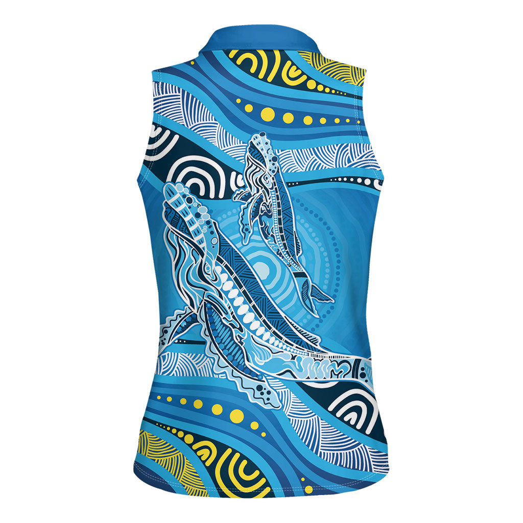 Aboriginal Ocean Whale Women Sleeveless Polo Shirt Dot Art Dreamtime Style