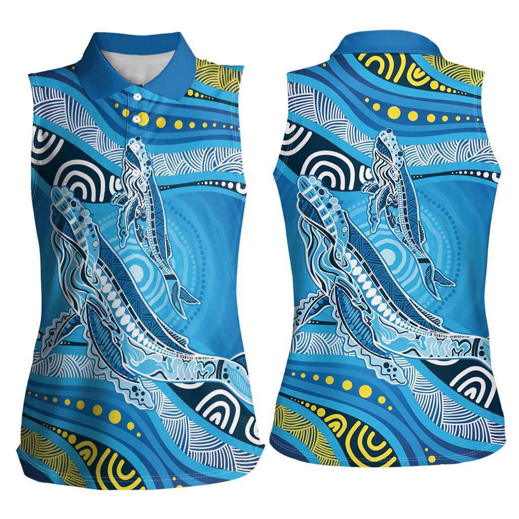 Aboriginal Ocean Whale Women Sleeveless Polo Shirt Dot Art Dreamtime Style
