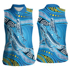 Aboriginal Ocean Whale Women Sleeveless Polo Shirt Dot Art Dreamtime Style