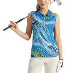 Aboriginal Ocean Whale Women Sleeveless Polo Shirt Dot Art Dreamtime Style