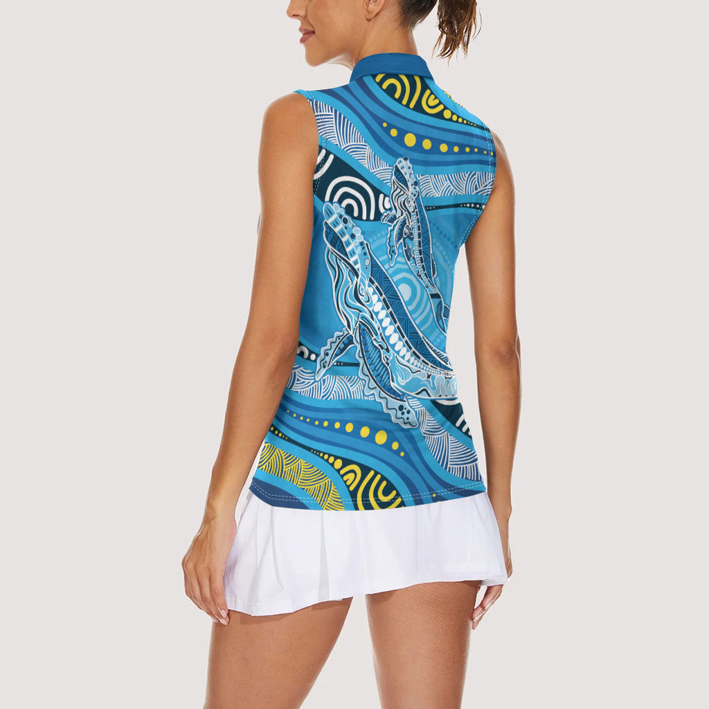 Aboriginal Ocean Whale Women Sleeveless Polo Shirt Dot Art Dreamtime Style