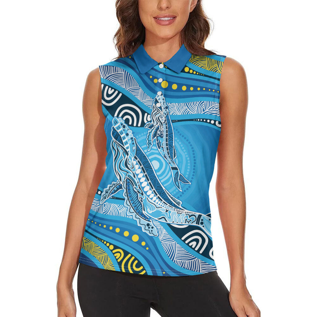 Aboriginal Ocean Whale Women Sleeveless Polo Shirt Dot Art Dreamtime Style