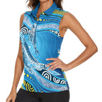 Aboriginal Ocean Whale Women Sleeveless Polo Shirt Dot Art Dreamtime Style