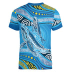 Aboriginal Ocean Whale Women V-Neck T-Shirt Dot Art Dreamtime Style