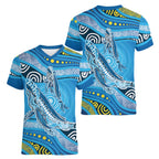 Aboriginal Ocean Whale Women V-Neck T-Shirt Dot Art Dreamtime Style