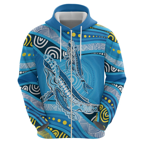 Aboriginal Ocean Whale Zip Hoodie Dot Art Dreamtime Style