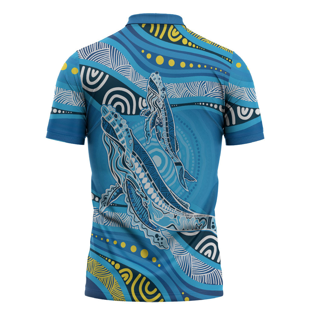 Aboriginal Ocean Whale Zipper Polo Shirt Dot Art Dreamtime Style