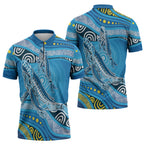 Aboriginal Ocean Whale Zipper Polo Shirt Dot Art Dreamtime Style