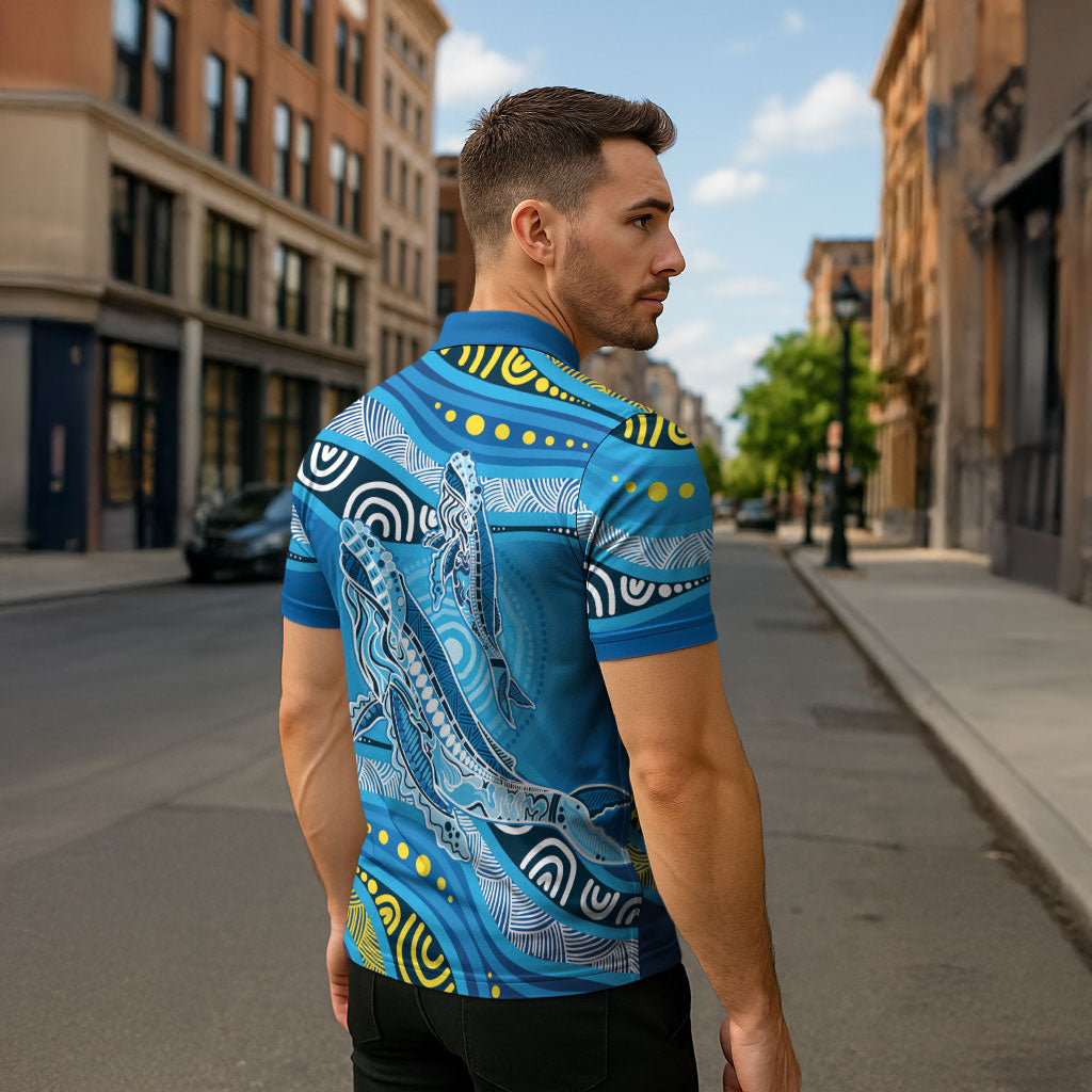 Aboriginal Ocean Whale Zipper Polo Shirt Dot Art Dreamtime Style
