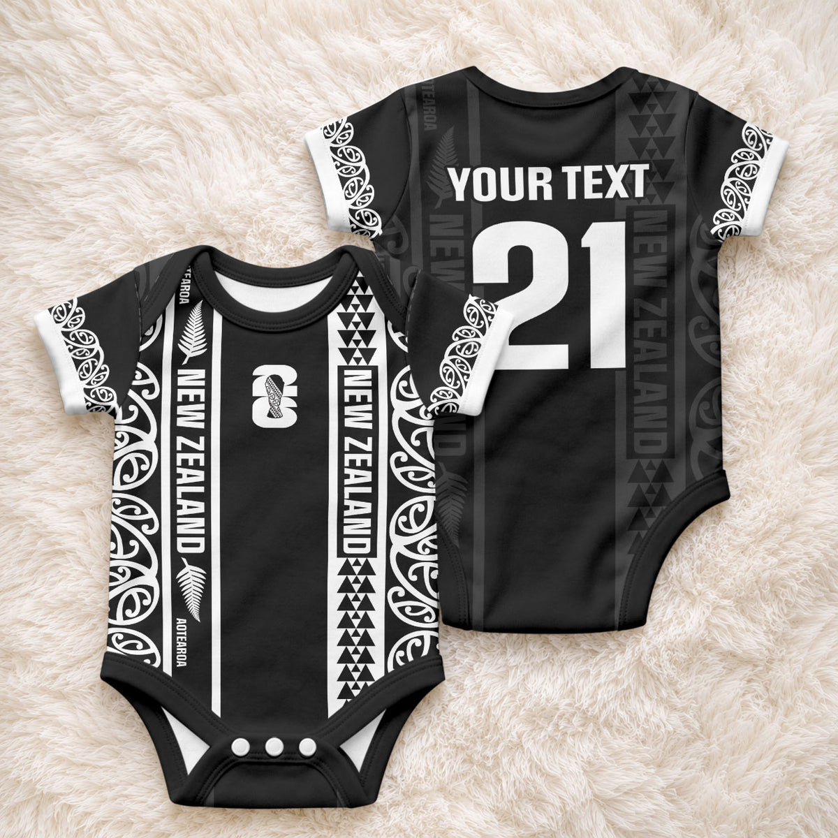 Custom New Zealand Football White Fern Supporter Baby Onesie