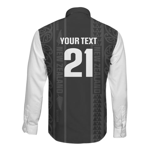 Custom New Zealand Football White Fern Supporter Long Sleeve Button Shirt