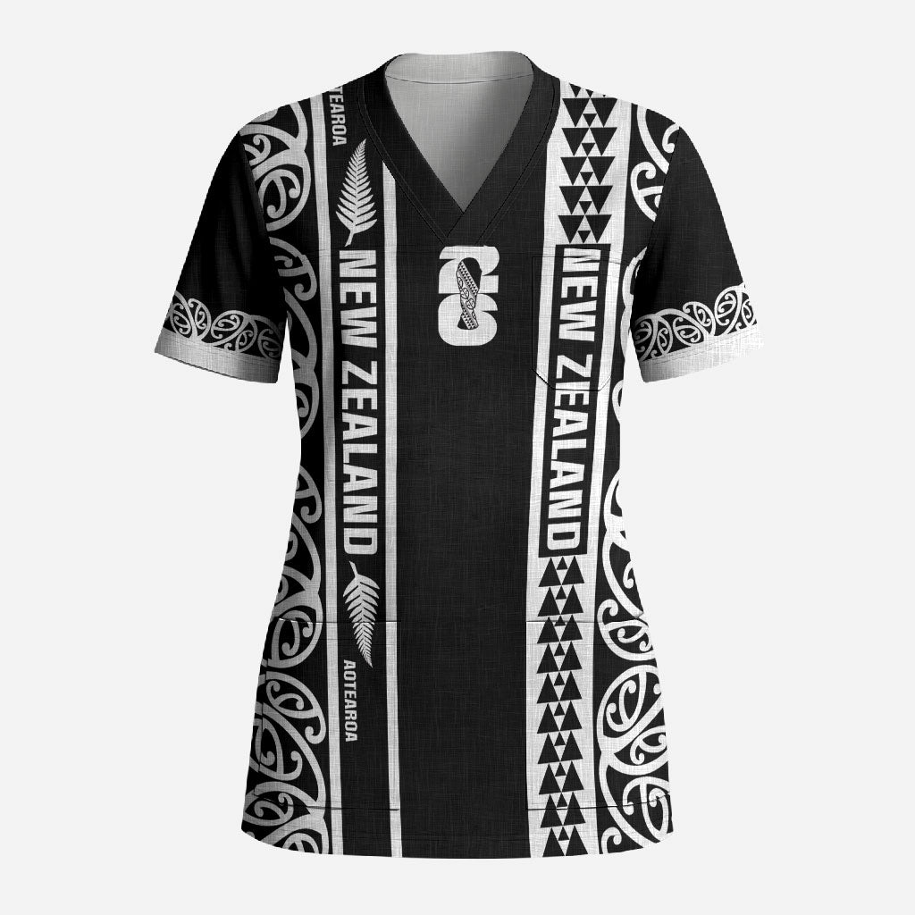Custom New Zealand Football White Fern Supporter Scrub Top