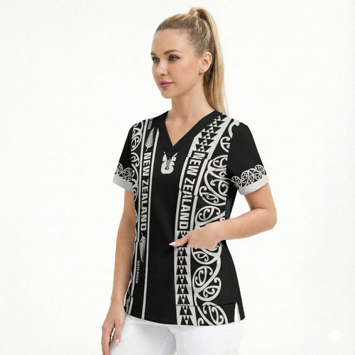 Custom New Zealand Football White Fern Supporter Scrub Top