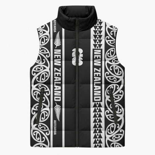 Custom New Zealand Football White Fern Supporter Sleeveless Puffer Jacket
