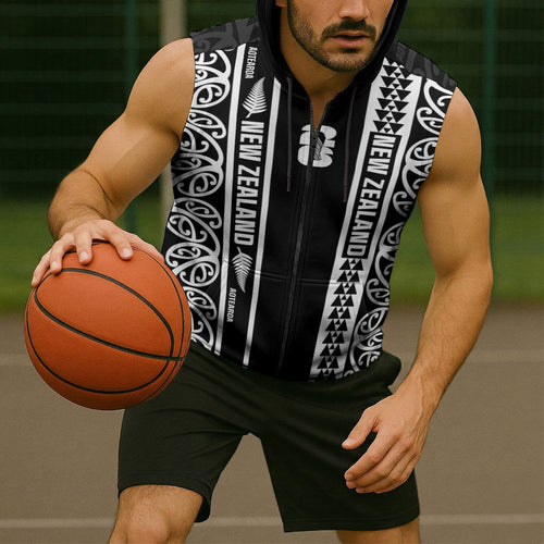 Custom New Zealand Football White Fern Supporter Sleeveless Zip Hoodie