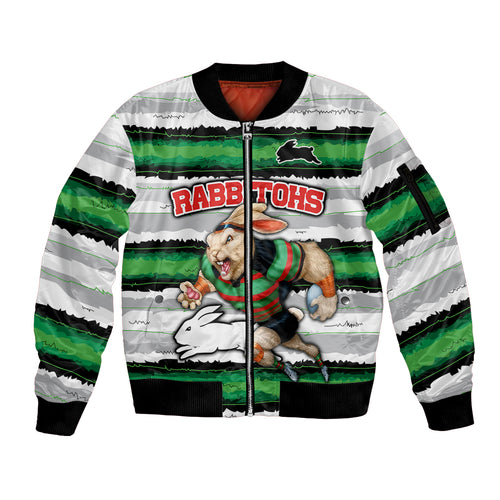 custom-rabbitohs-mascot-rugby-sleeve-zip-bomber-jacket-the-souths-go-champions