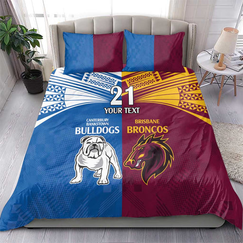 Custom Broncos-Bulldogs Bedding Set NRL Tribal Half Style
