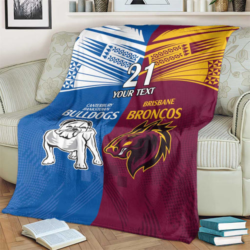 Custom Broncos-Bulldogs Blanket NRL Tribal Half Style