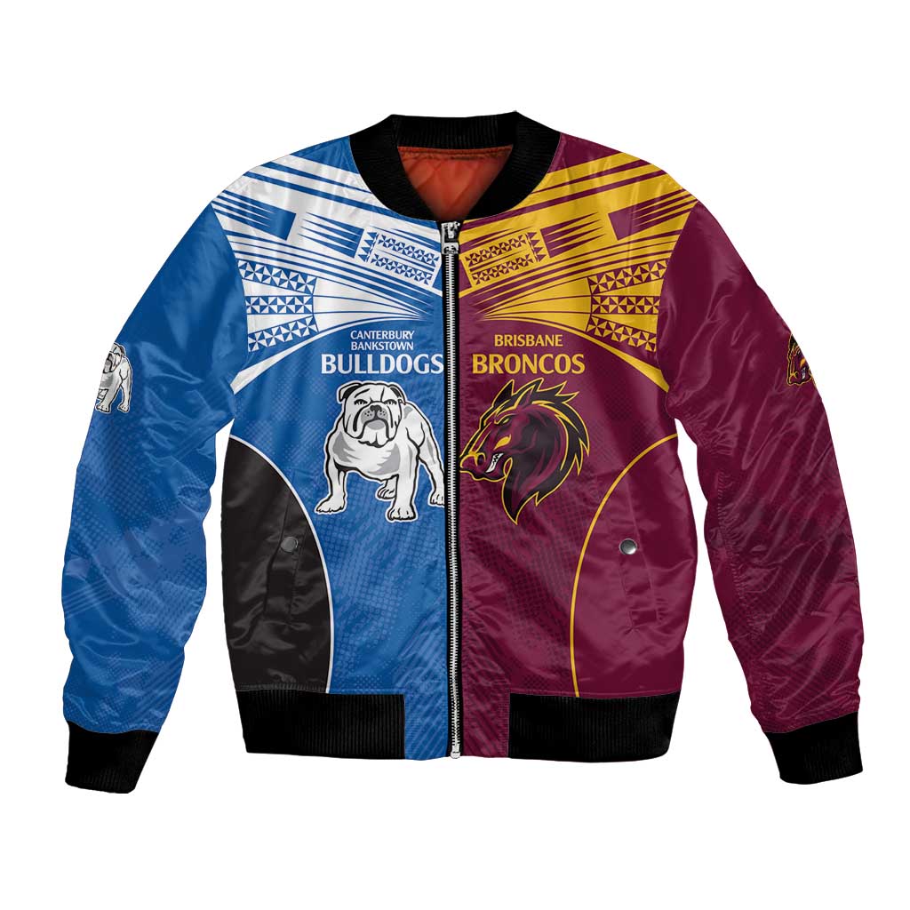 Custom Broncos-Bulldogs Bomber Jacket NRL Tribal Half Style