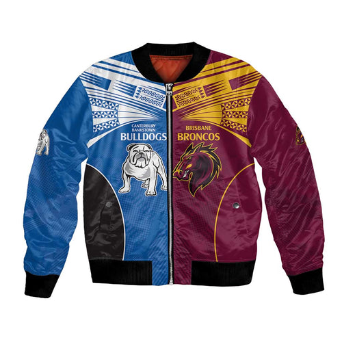 Custom Broncos-Bulldogs Bomber Jacket NRL Tribal Half Style